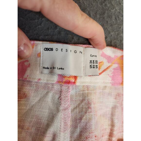 ASOS DESIGN CURVE Floral Print Size 22 Linen Blend Shorts Pockets Pink White NWT - Picture 6 of 8